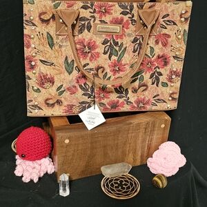 Made Of Cork, Floral Tote Bag by - Brown and Red